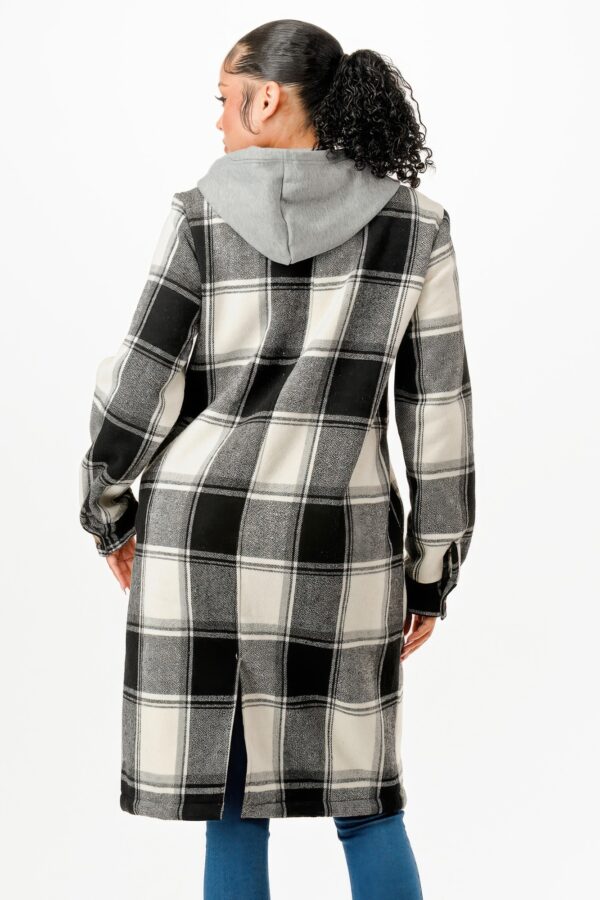 Hooded Plaid Coat – Button Front