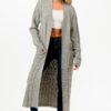 Long Cable-Knit Open-Front Cardigan with Stretch