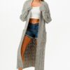 Long Cable-Knit Open-Front Cardigan with Stretch