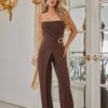 Strapless Squiggle-Twist Jumpsuit with Side Flap Layers