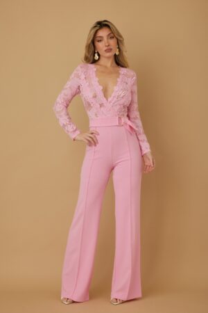 Lace Crochet Jumpsuit with D-Ring Waist Belt