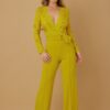Lace Crochet Long-Sleeve Jumpsuit with D-Ring Belt