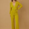 Lace Crochet Long-Sleeve Jumpsuit with D-Ring Belt