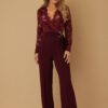 Crochet Lace Long-Sleeve Jumpsuit with Flared Leg
