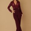 Crochet Lace Long-Sleeve Jumpsuit with Flared Leg