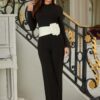 Wide-Waistband Jumpsuit with Rose Accent