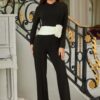 Wide-Waistband Jumpsuit with Rose Accent