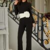 Wide-Waistband Jumpsuit with Rose Accent