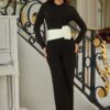 Wide-Waistband Jumpsuit with Rose Accent