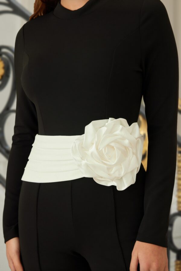 Wide-Waistband Jumpsuit with Rose Accent