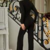 Wide-Waistband Jumpsuit with Rose Accent