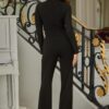 Wide-Waistband Jumpsuit with Rose Accent