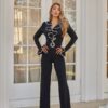Ruffle-Detail Long Sleeve Jumpsuit with Crystal Buckle