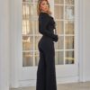 Ruffle-Detail Long Sleeve Jumpsuit with Crystal Buckle