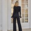 Ruffle-Detail Long Sleeve Jumpsuit with Crystal Buckle
