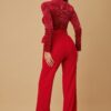 Stretch Velvet Jumpsuit with Wrap V-Neck