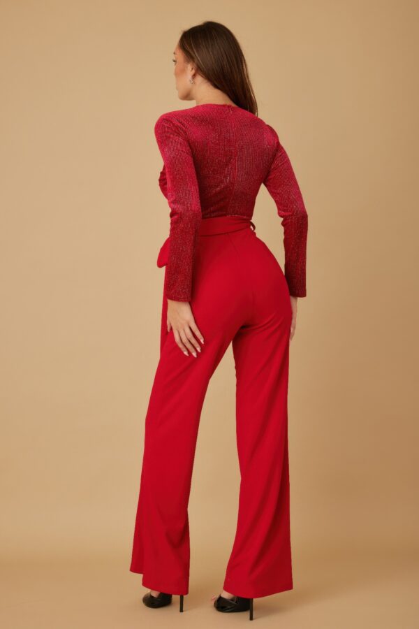 Stretch Velvet Jumpsuit with Wrap V-Neck
