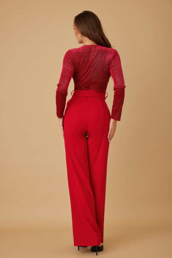 Stretch Velvet Jumpsuit with Wrap V-Neck