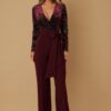 Velvet-Effect Wrap Jumpsuit with Flared Legs