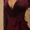 Velvet-Effect Wrap Jumpsuit with Flared Legs