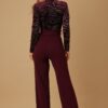 Velvet-Effect Wrap Jumpsuit with Flared Legs