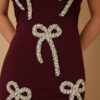 Pop Ribbon Art Strapless Mini Dress – Pearl & Stud Detail