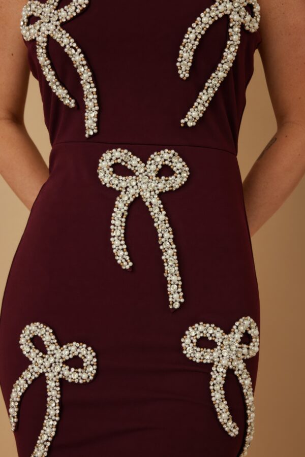 Pop Ribbon Art Strapless Mini Dress – Pearl & Stud Detail