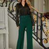 High-Waist Flared Pants with Buckle Belt