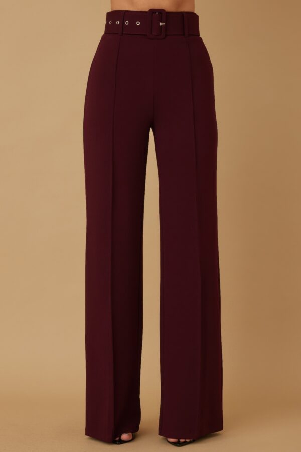 High-Waist Pants with Buckle Belt – Flared Leg