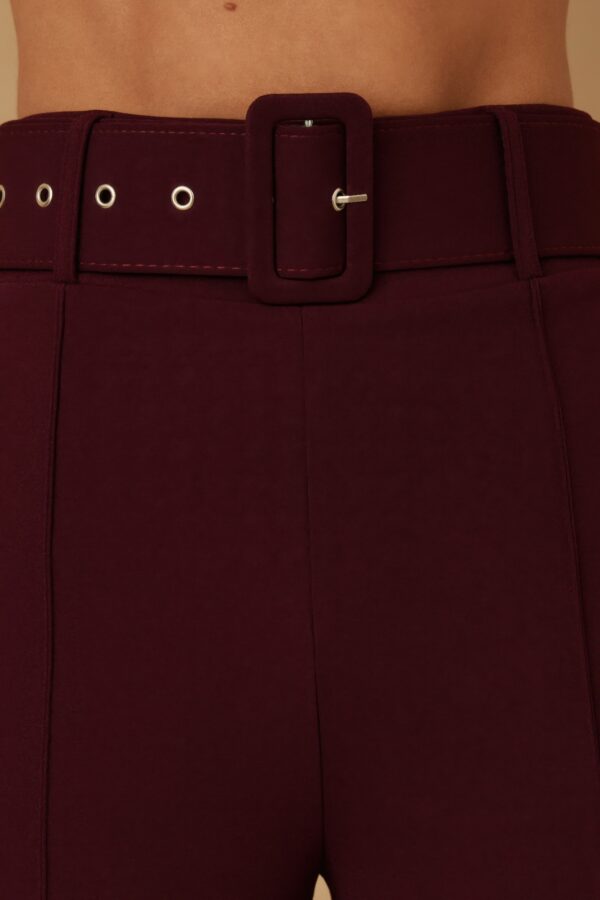 High-Waist Pants with Buckle Belt – Flared Leg
