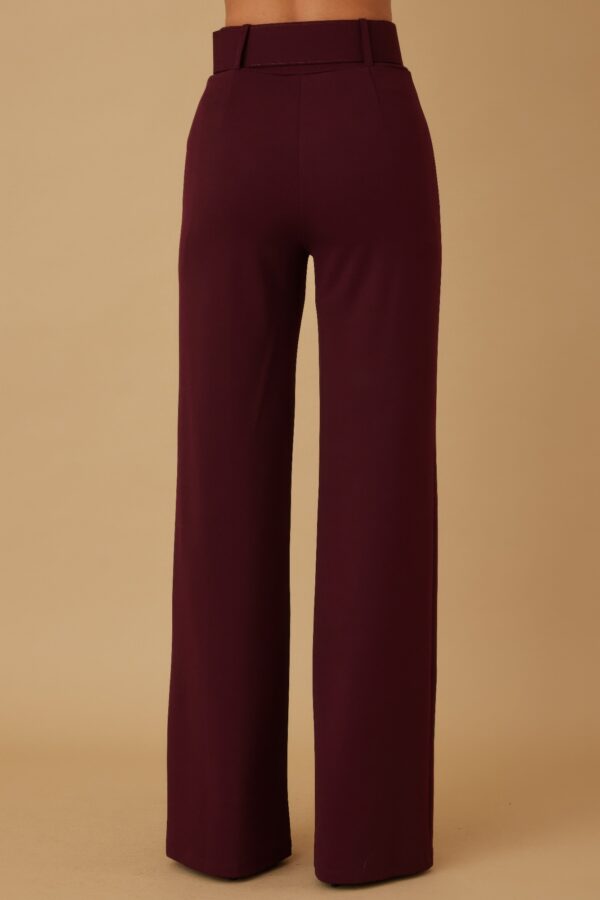 High-Waist Pants with Buckle Belt – Flared Leg