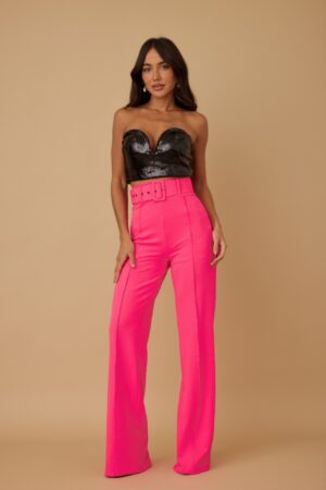 High-Waist Flared Pants with Buckle Belt