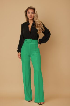 High-Waist Flare Pants with Buckle Belt