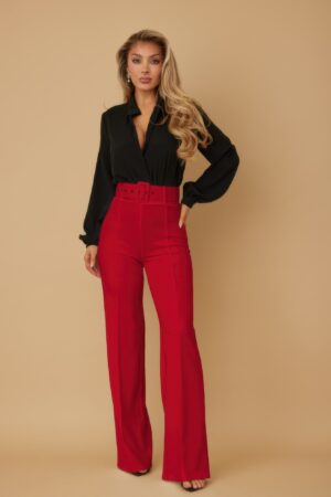 High-Waist Flared Pants with Buckle Belt