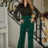 High-Waist Flared Pants with Buckle Belt
