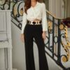 High-Waist Fashion Pants with Gold Buckle Detail