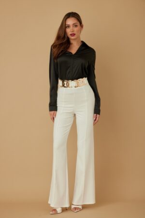 High-Waist Fashion Pants with Gold Buckle