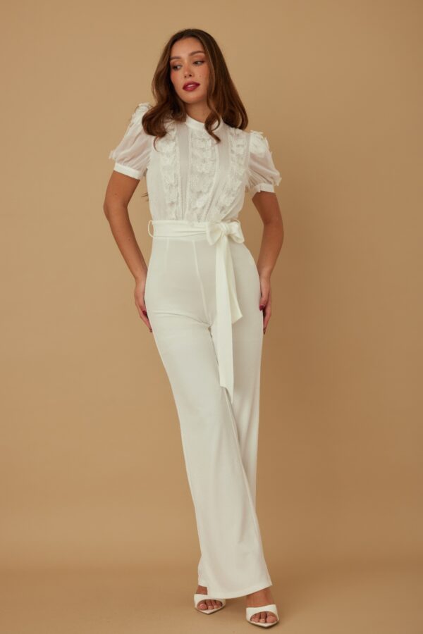 Sheer Multi-Butterfly Lace Jumpsuit with Ribbon Waist