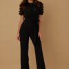 Sheer Butterfly Lace Jumpsuit with Ribbon Waist