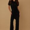 Sheer Butterfly Lace Jumpsuit with Ribbon Waist