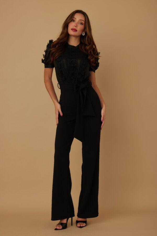 Sheer Butterfly Lace Jumpsuit with Ribbon Waist