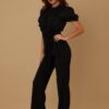 Sheer Butterfly Lace Jumpsuit with Ribbon Waist