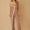 Draped Flap Strapless Jumpsuit with Chain Detail