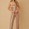 Draped Flap Strapless Jumpsuit with Chain Detail