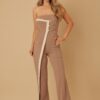 Draped Flap Strapless Jumpsuit with Chain Detail