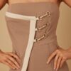 Draped Flap Strapless Jumpsuit with Chain Detail
