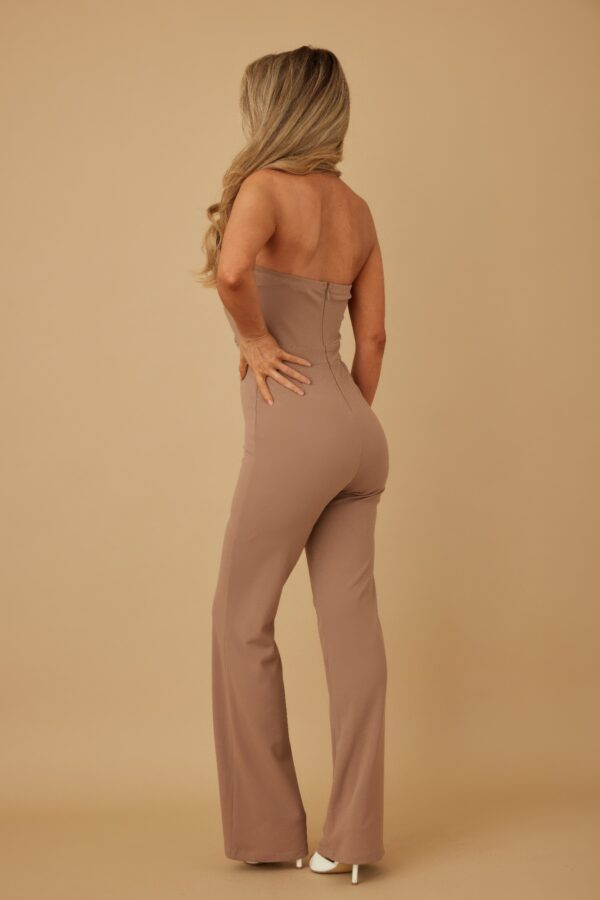 Draped Flap Strapless Jumpsuit with Chain Detail