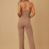Draped Flap Strapless Jumpsuit with Chain Detail