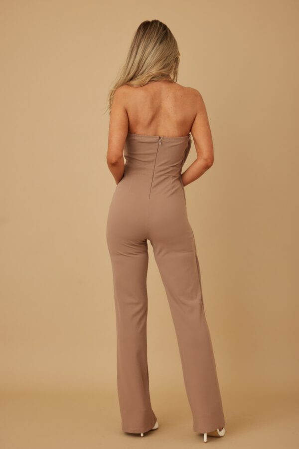 Draped Flap Strapless Jumpsuit with Chain Detail