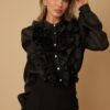 Sheer Ruffle Blouse with Micro Crystal Buttons